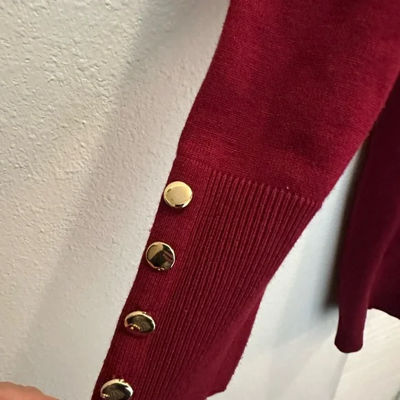JM Collection Deep Red Open-Front Cardigan - Picture 5 of 8